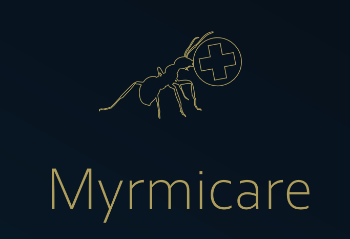 myrmicare logo mit dunkelem hintergrund